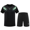 Herren Sportanzug in Schwarz mit RUN-Logo T-Shirt und atmungsaktiver kurzer Sporthose - M / Schwarz Grün