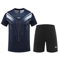 Set sportivo da uomo con maglietta RUN a maniche corte e pantaloncini neri per fitness - Taglia M / Blu Reale Grigio