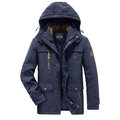 Parka da uomo blu scuro con calda fodera in pile grigio e tasche multiple - M / Blu