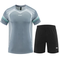 Set sportivo estivo da uomo con t-shirt grigia e pantaloncini neri ad asciugatura rapida - M / Grigio