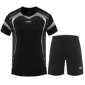 Ensemble de sport noir pour homme, t-shirt et short séchage rapide pour fitness - M / Noir