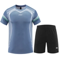 Ensemble de sport pour hommes gris-bleu avec t-shirt respirant et short de course noir - M / Bleu Brume
