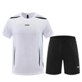 Herren Sport-Set schnelltrocknend mit weißem T-Shirt und schwarzer Laufhose für Training - M / Weiß