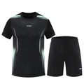 Herren Sommer Sportset aus schnelltrocknendem schwarzen Stoff mit T-Shirt, Shorts und Akzenten - M / Dunkelgrün