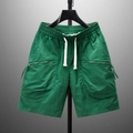 Men's green ice silk quick-dry cargo shorts with multi-pocket and drawstring waist - M / Dark Green