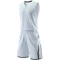 Professional white men's basketball jersey set with breathable mesh and side stripes - L / White