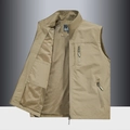 Gilet da pesca kaki da uomo con fodera in rete traspirante e tasche multiple con zip - M / Cachi