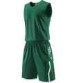 Men's basketball jersey set in dark green breathable mesh fabric with V-neck vest and shorts - 2XL / Dark Green