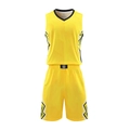 Men's bright yellow basketball jersey set with quick-dry mesh fabric and geometric patterns - L / Yellow