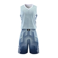 Men's blue gradient basketball uniform set with breathable mesh fabric and geometric patterns - L / Gray
