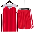 Men's breathable red basketball jersey set with mesh fabric and athletic stripes - L / Red