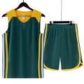 Green and yellow breathable basketball jersey set with mesh fabric and side stripes - L / Dark Green