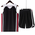 Men's breathable basketball jersey set with V-neck vest and matching shorts in black and red - L / Black
