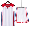 Men's basketball uniform set in white with red and blue stripes and breathable mesh - L / White