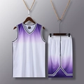 Men's breathable mesh basketball jersey and shorts set with purple to white gradient - L / Purple White Gradient / White