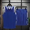 Men's blue quick-dry ice silk basketball uniform set with breathable mesh and white stripes - L / Blue