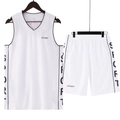 Men's summer quick-dry sports set with white V-neck vest and matching shorts - M / White