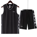 Men's quick-dry black sports suit with V-neck vest and shorts featuring SPORT lettering - M / Black