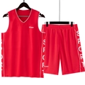 Men's red quick-dry athletic suit including a V-neck tank top and matching sports shorts - M / Red