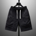Pantaloncini cargo neri da uomo con tasche a zip, elastico in vita e coulisse bianca - M / Nero