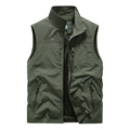 Men's casual loose dark green multi-pocket outdoor vest with mesh lining and zipper - S / Top (1906) / Army Green
