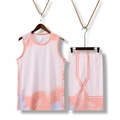 Men's basketball sports set featuring white sleeveless jersey and gradient mesh shorts - L / Top And Bottom / White Pink