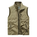Men's casual loose outdoor vest in army green with multi-pocket and mesh lining - S / Tops / Khaki (1908)