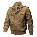 Men's khaki cotton utility bomber jacket with stand collar and functional pockets - M / Khaki