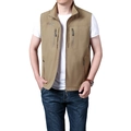 Men's khaki quick-dry outdoor vest with stand collar and zipper pockets for fishing - M / Khaki