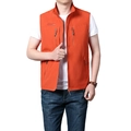 Men's quick-dry orange outdoor vest with standing collar and multiple zipper pockets - M / Brick Red