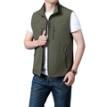 Men's quick-dry outdoor vest in dark green with multi-zipper pockets and stand collar - M / Army Green