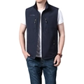 Men's quick-dry outdoor sport vest in navy blue with stand collar and zipper pockets - M / Sapphire Blue