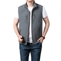 Men's quick-dry grey vest with standing collar and four functional zipper pockets - M / Gray