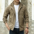 Men's khaki outdoor windbreaker hooded jacket with patch detail and waterproof fabric - 6XL / Khaki