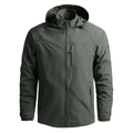 Giacca a vento da uomo verde militare con cappuccio e design pratico multitasche - M / Verde Militare