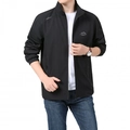 Men's black outdoor jacket with stand collar and sleek windproof fabric finish - M / Black
