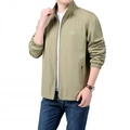 Men's khaki zip-up casual jacket with minimalist mountain logo and elastic cuffs - M / Khaki