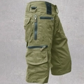 Men's loose fit military green cargo shorts featuring functional multi-pocket design - S / Light Green