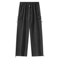 Pantaloni cargo estivi da uomo in seta di ghiaccio neri con coulisse regolabile in vita e fondo - M / Nero