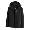 Waterproof black hooded windbreaker sports jacket with white SPORTS chest print - M / Black