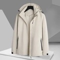 Cream white hooded windbreaker jacket with adjustable cuffs and breathable mesh lining - M / White