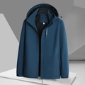 Men's navy blue windproof hooded jacket with breathable mesh lining and sports details - M / Dark Blue