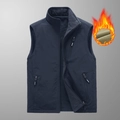 Men's navy blue double-sided fleece vest with stand collar and zipper pockets - M / Dark Blue