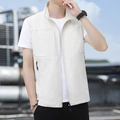 Gilet de pêche beige pour hommes avec col montant, poches zippées et tissu coupe-vent - S / Blanc Cassé