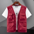 Gilet tattico rosso scuro da uomo con multitasche per pesca e fotografia all'aperto - M / Rosso