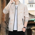 Blouson aviateur beige pour hommes avec imprimé marbre et col montant côtelé gris - M / Beige