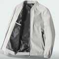 Men's light gray bomber jacket featuring a sleek ribbed collar and smooth black lining - M / Off-white