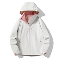 Chaqueta impermeable para exterior en gris con forro rosa en contraste y capucha - M / Mujeres-Blanco Cálido/Rosa Coral