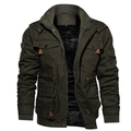 Giacca cargo uomo verde militare pesante con calda fodera in pile nero e cappuccio - M / Verde Militare