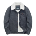 Men's retro corduroy jacket with thick sherpa lining and gray-blue winter workwear style - M / Gray